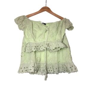 ACG‎ Los Angeles Lime Green Eyelet Cotton Crop Top and Mini Skirt Set Small NWOT